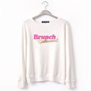 Wildfox Brunch Enthusiast Graphic Sweatshirt White Pullover Medium NWT